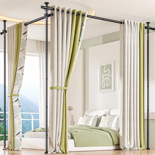 Adjustable Room Divider Curtain Rod, No-Drill Floor-to-Ceiling Tension Rod