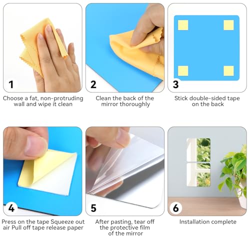 2-Pack Self-Adhesive Acrylic Mirror Tiles, 6x6 Inch Shatterproof Wall Decor