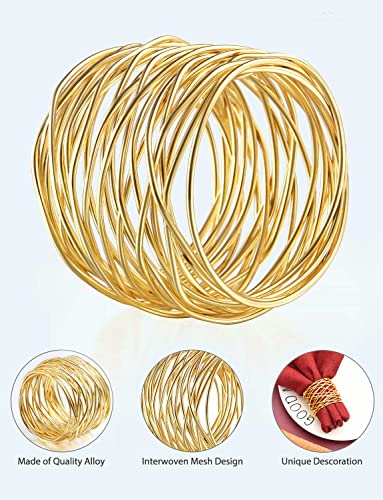 Gold Twisted Wire Mesh Napkin Rings Holders Set of 12 for Dinner Parties & Weddings