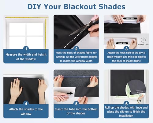 100% Blackout Roller Shades 36x72 - No Tools, Cordless, UV Protection