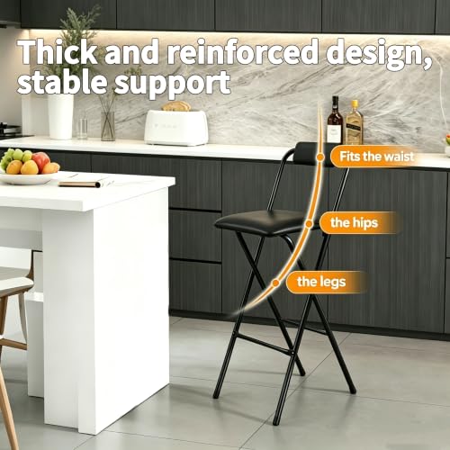 29.5-Inch Folding Bar Stool with Back, Padded Leather Counter Stool