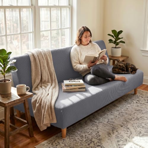 Stretch Full Size Futon Cover - Light Gray, Washable & Anti-Slip
