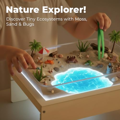 Wooden Kids Light Table with Sand Box, Tracing Light Box & Art Tools