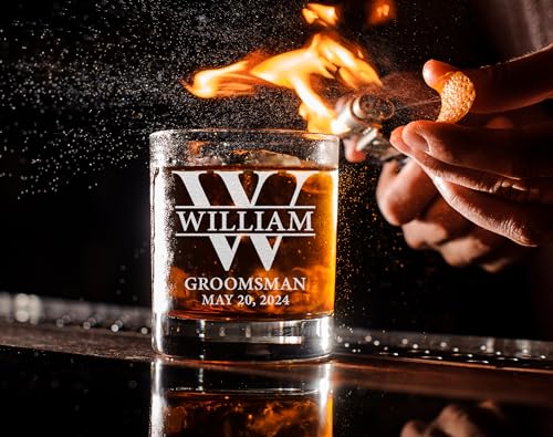 Personalized Whiskey Glass - 1 Whiskey Glass - Custom Monogram 11oz Old Fashioned Gift for Groomsmen & Best Man
