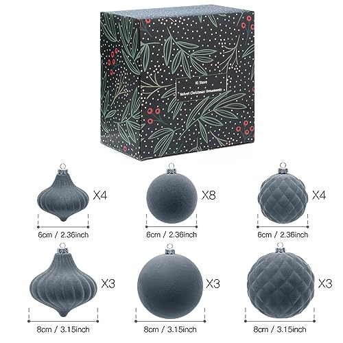 Lux Gray Velvet Christmas Balls 25-Pack | Flocked Holiday Ornaments by KI Store