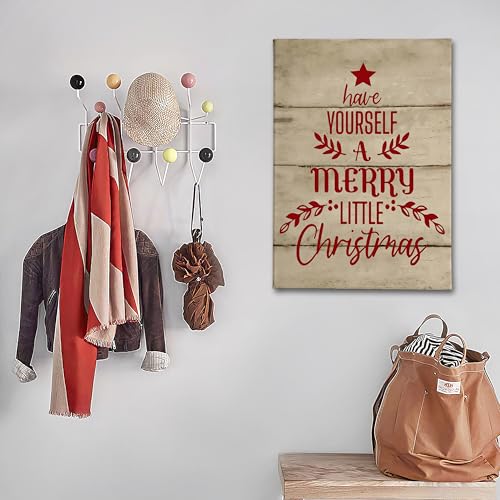 Christmas Canvas Wall Art 16x24 Inch Rustic Red Christmas Tree Decor