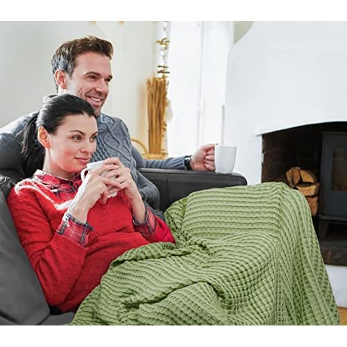 Utopia Bedding Sage Green 100% Cotton Waffle Blanket 300 GSM [Twin - 90x72 Inch] Soft Lightweight Breathable Bed Blanket for All Season