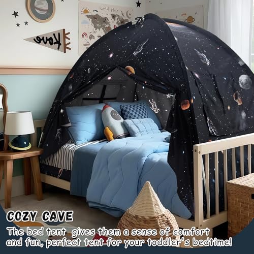 Kids Twin Size Bed Canopy Tent - Space Galaxy Privacy Playhouse