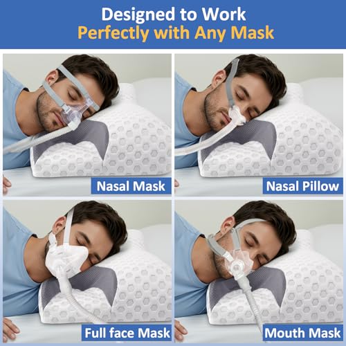 CPAP Pillow for Side Sleepers - Adjustable Memory Foam with Contoured Cutouts