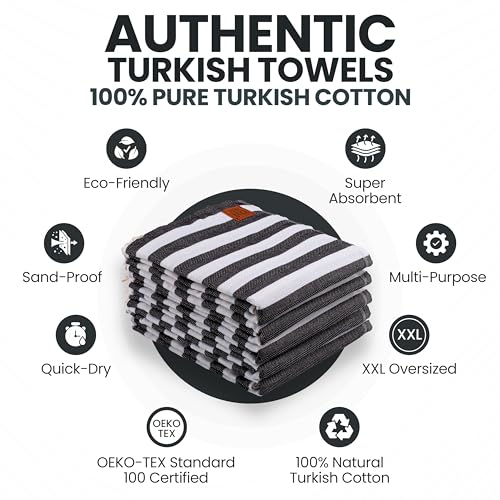 Oversized Turkish Cotton Beach Towels - Quick Dry 70x38 Inch Set of 5