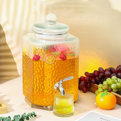Tiangrid 2.5 Gallon Glass Drink Dispenser with Stainless Steel Spigot – Wide Mouth Party Beverage Jar, 1 Pack