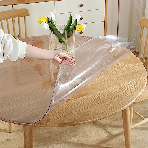 48-Inch Round Clear Table Protector, 2mm Thick Heavy Duty Vinyl Tablecloth