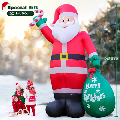 12ft Giant Christmas Inflatable Santa with Candy & Gift Bag - LED Lighted Outdoor Yard Decor