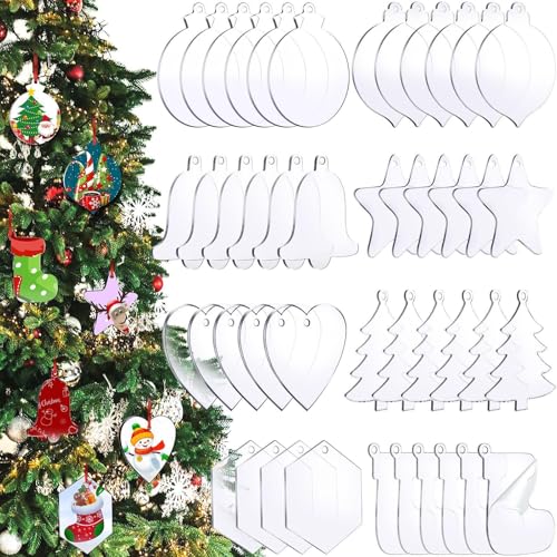 Rich Style 48 Pack Christmas Acrylic Ornaments Flat Discs 3 Inch DIY Decorations