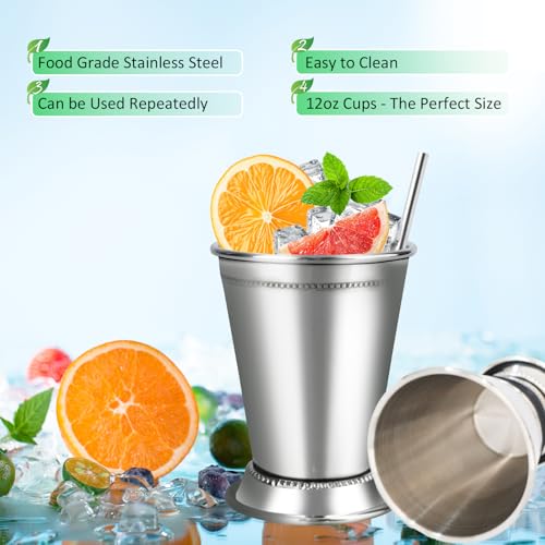 ETCYAOXIN 4 Pcs Stainless Steel Mint Julep Cups, 12oz Silver Cocktail Glasses Set