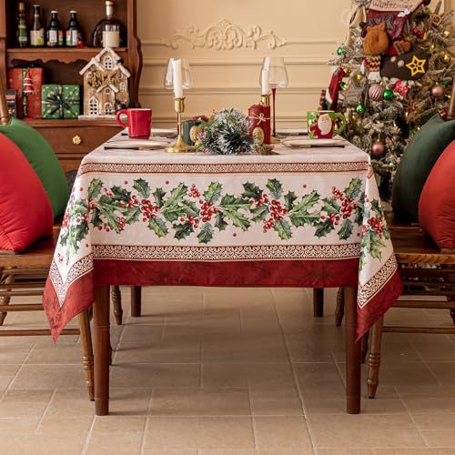 Softalker Holly 60 x 120 Inch Jacquard Tablecloth – Christmas Rectangular 8-10 Seats