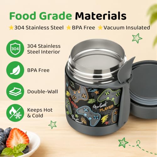 Kids Insulated Food Jar 10oz Stainless Steel Vacuum Soup Thermos with Spoon