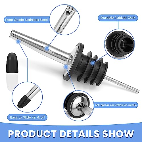 Silver 24 Pack Liquor Pour Spouts Set Stainless Steel Bottle Pourers with Dust Caps