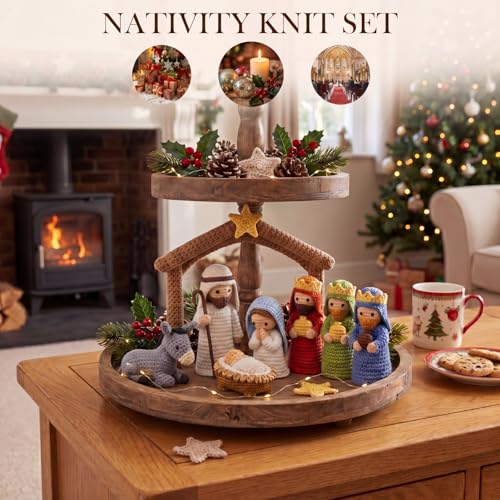 Qunclay 8-Piece Handmade Crochet Nativity Set for Christmas Decorations