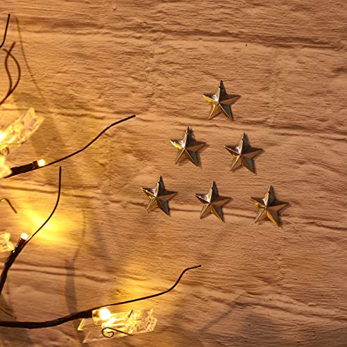 Hotop 50 Pieces Silver Metal Barn Star 1.18 Inch 3D Rustic Holiday Decor