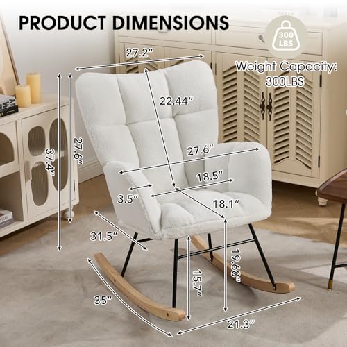 Teddy Upholstered Nursery Rocking Chair with Cushion & Wood Legs - Ivory