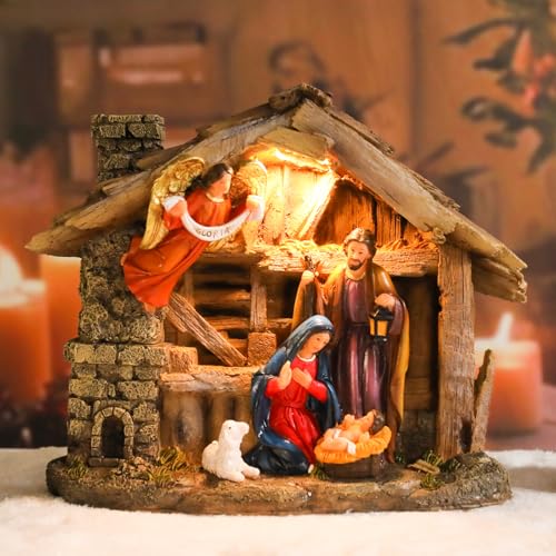 8.3-Inch Musical Nativity Village Scene with Christmas Figurines