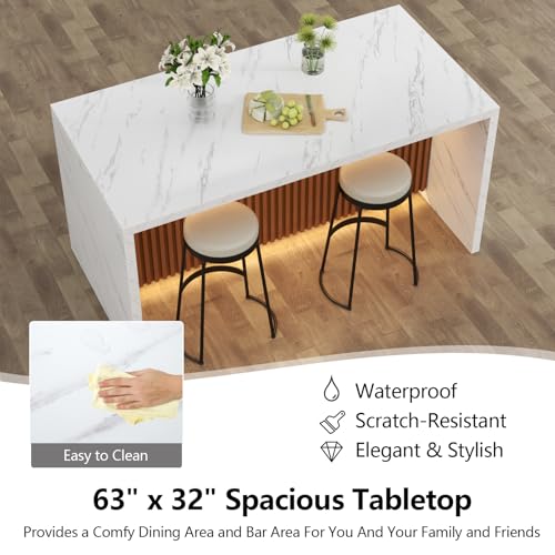 63" Modern Imitation Marble Dining Table with RGB LED Lights