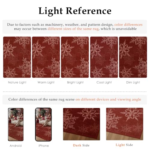 Berthmeer 3' x 5' Red Snowflake Christmas Area Rug | Washable, Non-Slip Backing