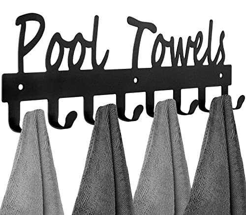 8-Hook Pool Towel Rack - Wall Mount Carbon Steel Organizer for Bathroom