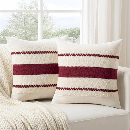 Fancy Homi Set of 2 Burgundy Boho Throw Pillow Covers 22x22 Inch for Couch Bed Sofa