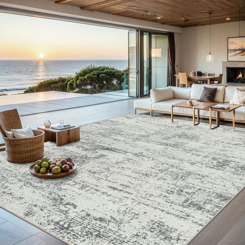 Modern Abstract 8x10 Area Rug - Washable Non-Slip Soft Grey Carpet