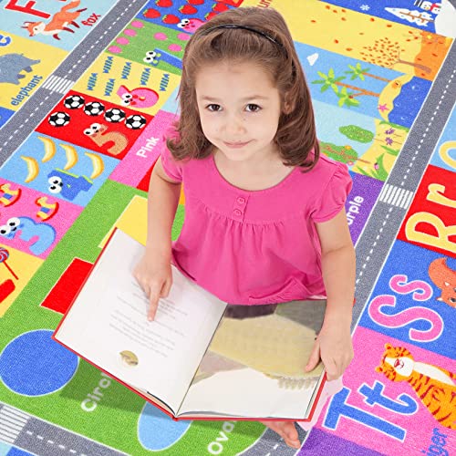Educational Kids Learning Area Rug - 4x6 Non-Slip Alphabet Play Mat