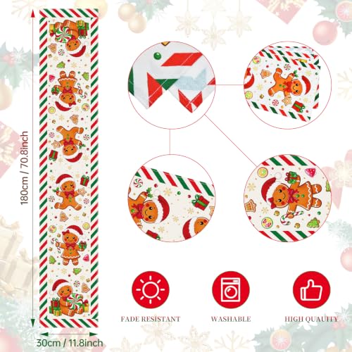 Christmas Gingerbread Table Runner 72x13 Inches - Holiday Linen Decor with Candy Canes & Christmas Tree Design - Gingerbread Variation
