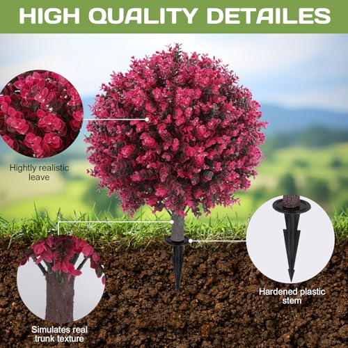24-Inch Artificial Eucalyptus Topiary Ball Trees, Set of 2 UV-Resistant