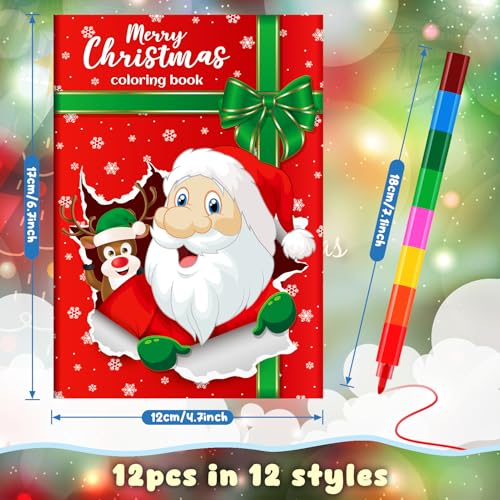 BenLouis Christmas Mini Coloring Books with 12 Stacking Crayons - Holiday Kids Activity Pack