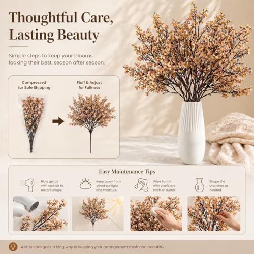 Artificial Light Brown Baby's Breath Flowers - 6 Bundles, 18.5" Silk Gypsophila for Modern Home Decor