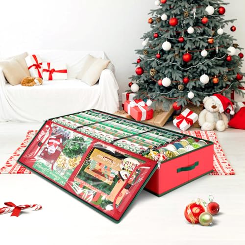 40-Inch Gift Wrap Storage Container with Pockets for Underbed Use