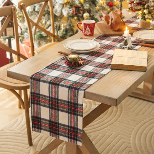 AQOTHES Red & White Plaid Christmas Table Runner 13" x 72"