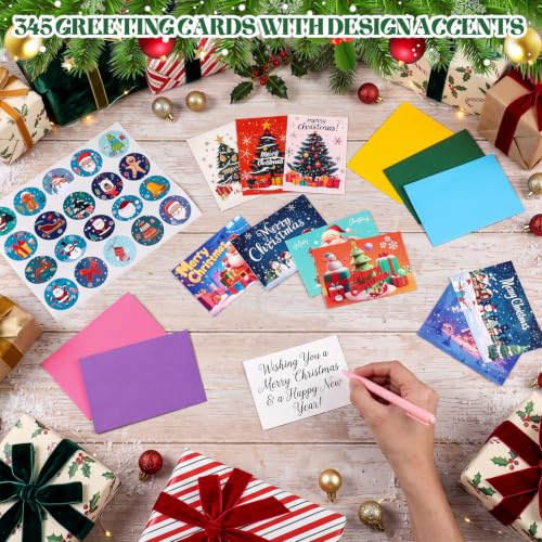 AmazingSpark 500-Card Christmas Card Set with Envelopes, Stickers - 100 Designs, 500 Pieces