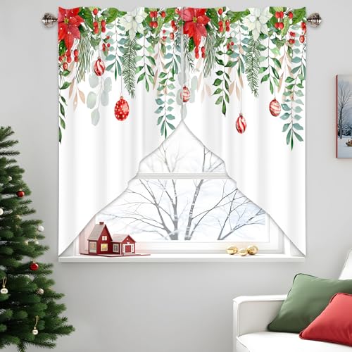 AYTTBIS Christmas Green Leaves Swag Valances for Windows 36x36 in - Pack of 2