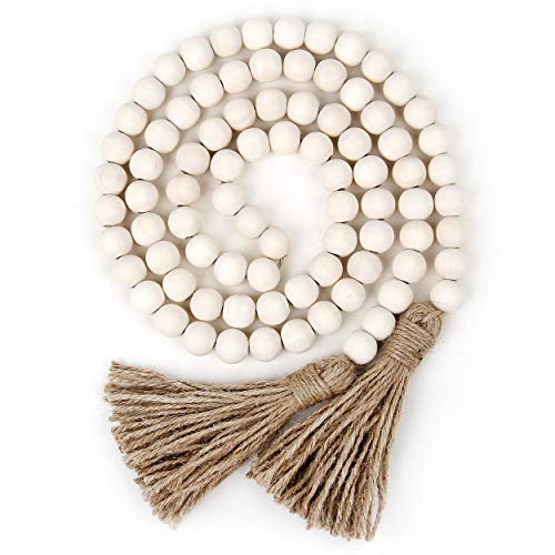 58-Inch Natural Wood Bead Garland Farmhouse Rustic Wall Decor