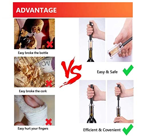 Black Air Pressure Wine Bottle Opener Set with Foil Cutter - 2pcs
