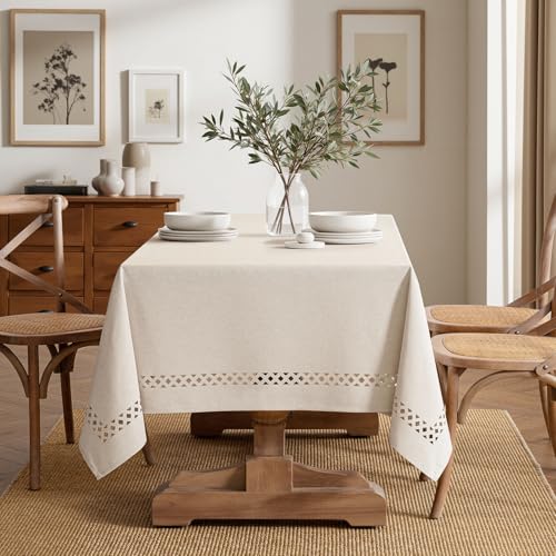 Beige Rectangular Tablecloth 52x70 Inch, Waterproof Faux Linen Table Cover