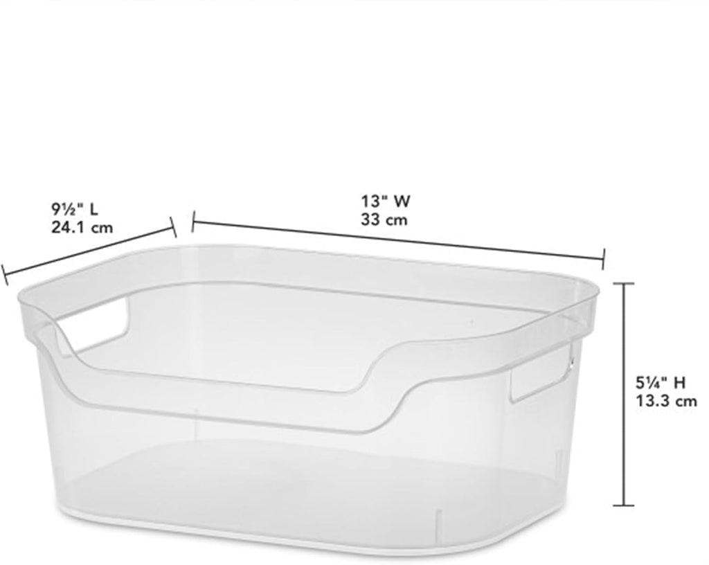 Sterilite Medium Open Scoop Front Storage Bins - Clear with Comfortable Carry Handles | 5.25x9.5x13 Inches (8 Pack)