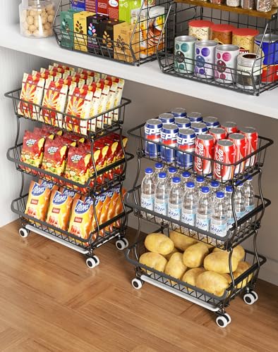 3-Tier Rolling Pantry Storage Cart with Wheels & Slide-Out Tray