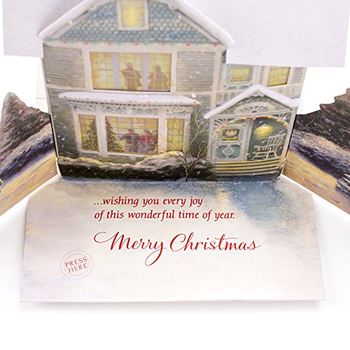 Kinkade House Christmas Pop Up Card with Lights and Music - Snowy Scene, 5.8 x 8.3 Inches