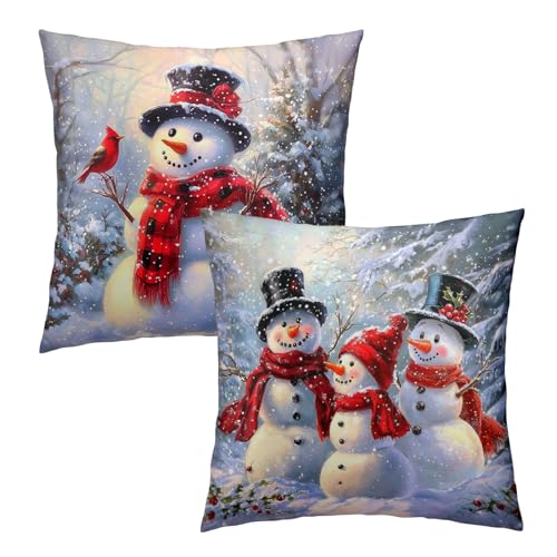 Barneova Snowman Christmas Pillow Covers 24x24 Inch Set of 2 Winter Snowflake Decor