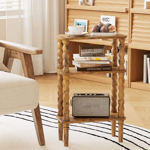 3-Tier Narrow Side Table with Storage Shelf, Rustic Brown End Table