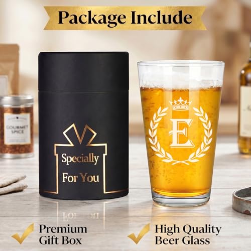 Personalized Letter E Beer Glass - 15oz Monogrammed Gift for Men