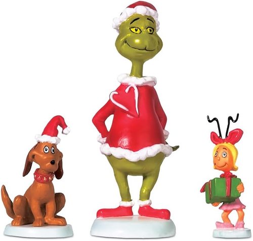 Department 56 Grinch Village Figurine Set - Grinch, Max & Cindy Lou-Who | 3-Piece Multicolor Collection